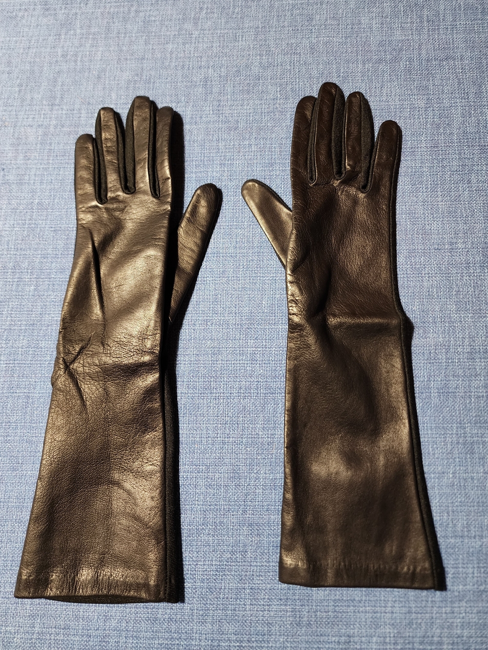 Vintage Women's Long Leather & Nylon Dress Gloves in Black